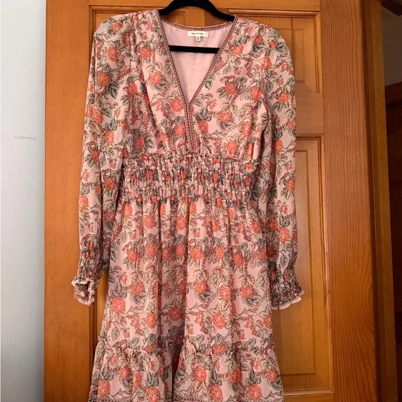 Max Studio Pink and Orange Floral Long Sleeve Dress - Picture 3 of 7